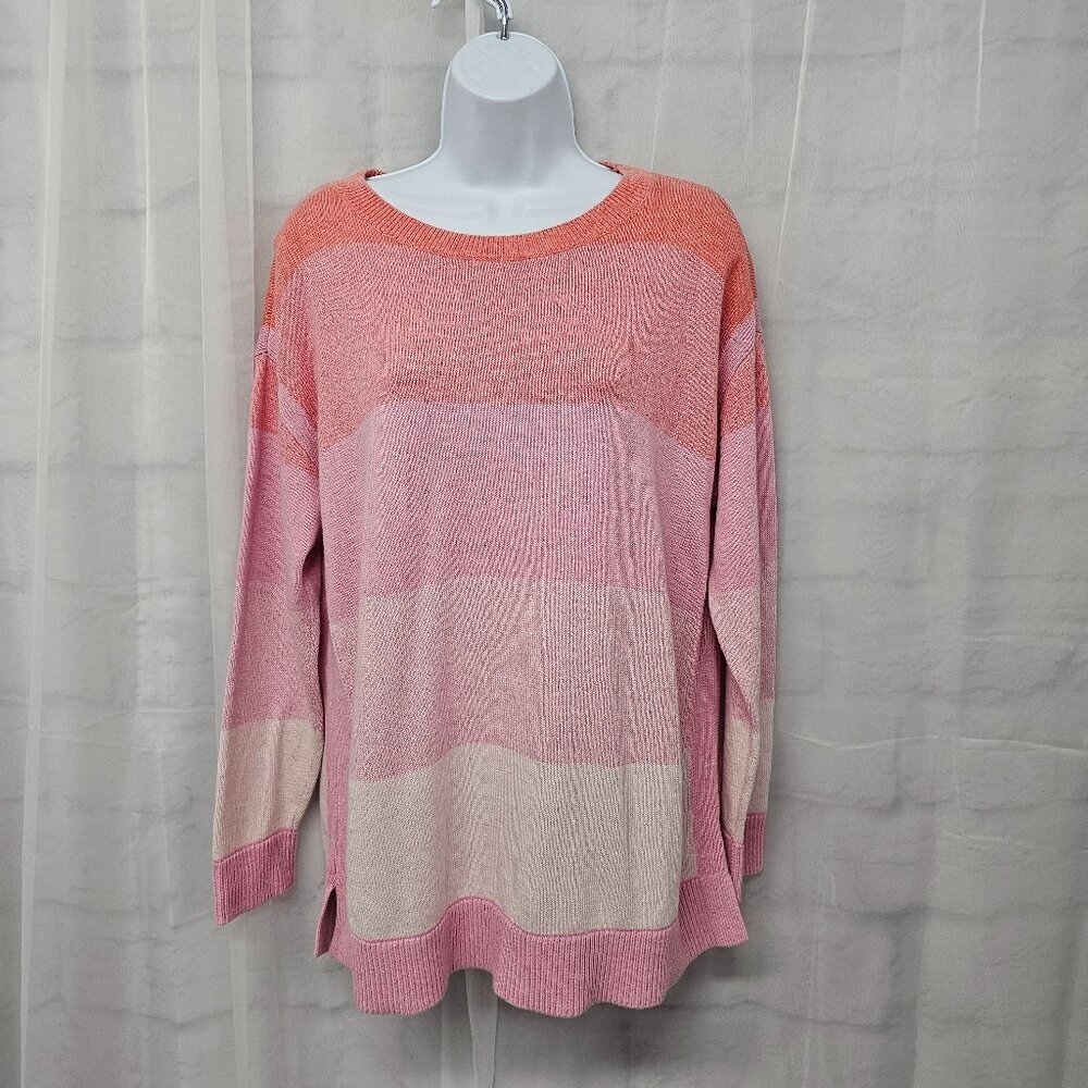 Talbot's Sweater Crewneck Pink Striped Casual Cotton L